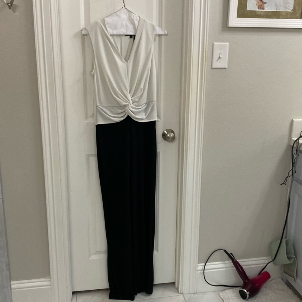 Donna Karan black and white one piece jumpsuit.